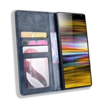 Magnetic Buckle Retro Texture Horizontal Flip Leather Case for Sony Xperia 10, with Holder & Card Slots & Wallet (Blue)