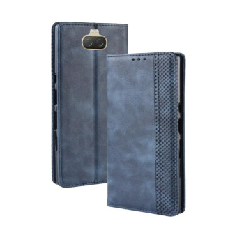 Magnetic Buckle Retro Texture Horizontal Flip Leather Case for Sony Xperia 10, with Holder & Card Slots & Wallet (Blue)