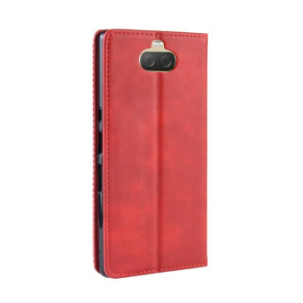 Magnetic Buckle Retro Texture Horizontal Flip Leather Case for Sony Xperia 10, with Holder & Card Slots & Wallet (Red)