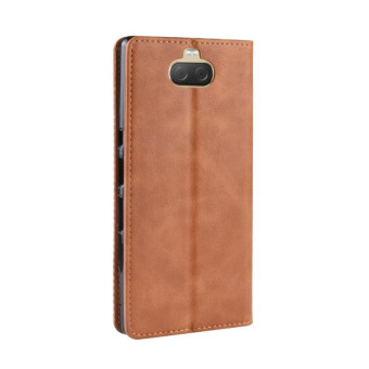 Magnetic Buckle Retro Texture Horizontal Flip Leather Case for Sony Xperia 10, with Holder & Card Slots & Wallet (Brown)