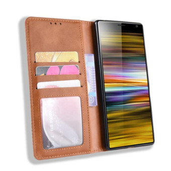 Magnetic Buckle Retro Texture Horizontal Flip Leather Case for Sony Xperia 10, with Holder & Card Slots & Wallet (Brown)