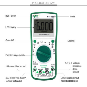 BEST BST-58X Multi-function Digital Multimeter Automatic Range Four Position Semi Backlight Display Intelligent Anti Burning