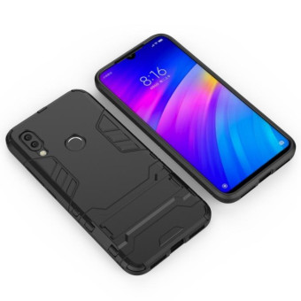Shockproof PC + TPU Case for Xiaomi Redmi 7, with Holder(Black)