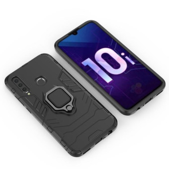 PC + TPU Shockproof Protective Case with Magnetic Ring Holder for Huawei Honor 10i(Black)