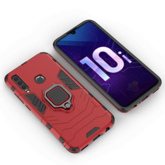 PC + TPU Shockproof Protective Case with Magnetic Ring Holder for Huawei Honor 10i(Red)