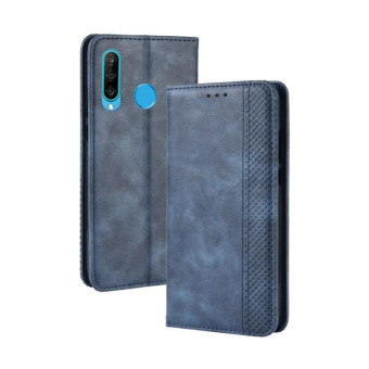Magnetic Buckle Retro Crazy Horse Texture Horizontal Flip Leather Case for Huawei Honor 10i / 20i  , with Holder & Card Slots & Photo Frame(Blue)