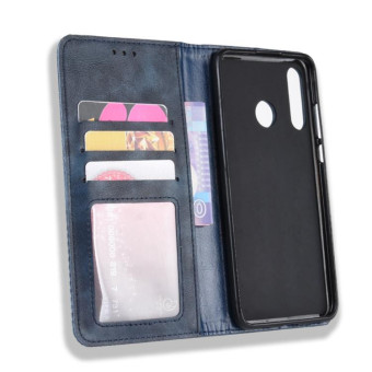 Magnetic Buckle Retro Crazy Horse Texture Horizontal Flip Leather Case for Huawei Honor 10i / 20i  , with Holder & Card Slots & Photo Frame(Blue)