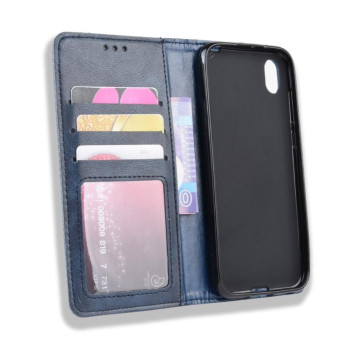 Magnetic Buckle Retro Crazy Horse Texture Horizontal Flip Leather Case for Huawei Honor 8S, with Holder & Card Slots & Photo Frame(Blue)
