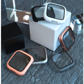 For Fitbit Versa 2 Fuel injection Frosted PC Shell + Tempered Glass Film(Silver)