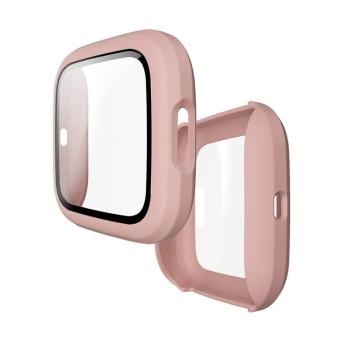 For Fitbit Versa 2 Fuel injection Frosted PC Shell + Tempered Glass Film(Pink)