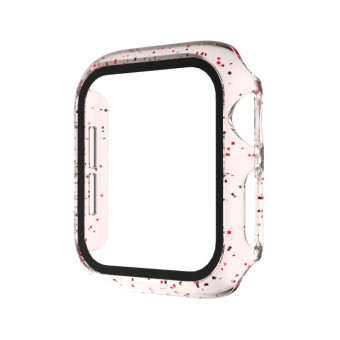 For Apple Watch Series 6 & SE & 5 & 4 44mm Glitter Powder PC + Tempered Glass Screen Film Integrated Case(Red)