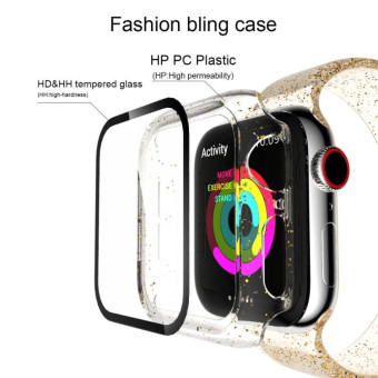 For Apple Watch Series 6 & SE & 5 & 4 44mm Glitter Powder PC + Tempered Glass Screen Film Integrated Case(Gold)
