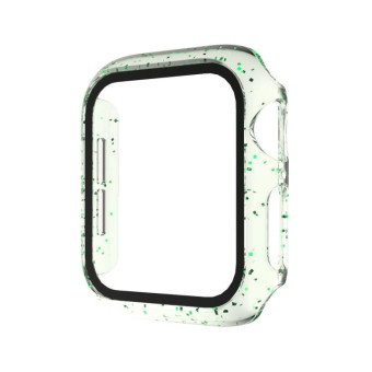 For Apple Watch Series 6 & SE & 5 & 4 44mm Glitter Powder PC + Tempered Glass Screen Film Integrated Case(Green)