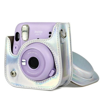 Richwell Portable Aurora  PU Leather Camera Case Camera Bag with Shoulder Strap, Suitable for Fujifilm Instax Mini 11(Silver)
