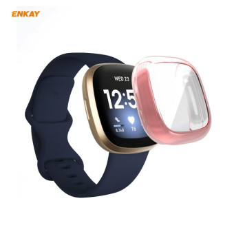 For Fitbit Versa 3 / Fitbit Sense ENKAY Hat-Prince ENK-AC8208 Full Coverage Electroplate TPU Soft Case(Pink)