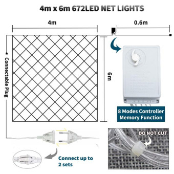 4x6m 672 LEDs Waterproof Fishing Net Lights Curtain String Lights Fairy Wedding Party Holiday Decoration Lamps 220V, EU Plug(Colorful Light)