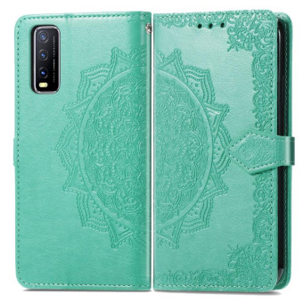 For vivo Y20 Mandala Flower Embossed Horizontal Flip Leather Case with Holder & Three Card Slots & Wallet & Lanyard(Green)