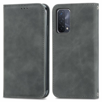 For OPPO A54 5G Retro Skin Feel Business Magnetic Horizontal Flip Leather Case With Holder & Card Slots & Wallet & Photo Frame(Gray)