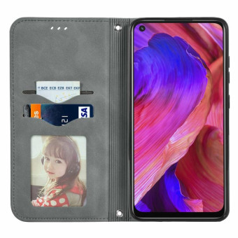 For OPPO A54 5G Retro Skin Feel Business Magnetic Horizontal Flip Leather Case With Holder & Card Slots & Wallet & Photo Frame(Gray)