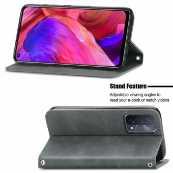 For OPPO A54 5G Retro Skin Feel Business Magnetic Horizontal Flip Leather Case With Holder & Card Slots & Wallet & Photo Frame(Gray)