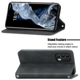 For Meizu 18 Retro Skin Feel Business Magnetic Horizontal Flip Leather Case With Holder & Card Slots & Wallet & Photo Frame(Black)