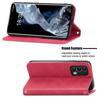 For Meizu 18 Retro Skin Feel Business Magnetic Horizontal Flip Leather Case With Holder & Card Slots & Wallet & Photo Frame(Red)