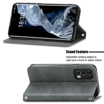 For Meizu 18 Retro Skin Feel Business Magnetic Horizontal Flip Leather Case With Holder & Card Slots & Wallet & Photo Frame(Gray)