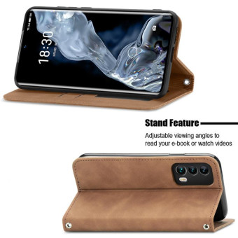 For Meizu 18 Retro Skin Feel Business Magnetic Horizontal Flip Leather Case With Holder & Card Slots & Wallet & Photo Frame(Brown)