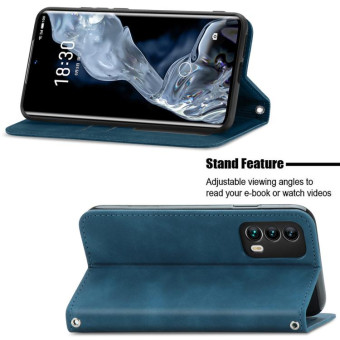 For Meizu 18 Retro Skin Feel Business Magnetic Horizontal Flip Leather Case With Holder & Card Slots & Wallet & Photo Frame(Blue)