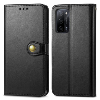 For OPPO A55 5G Solid Color Leather Buckle Phone Case with Lanyard & Photo Frame & Card Slot & Wallet & Stand Function(Black)
