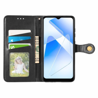 For OPPO A55 5G Solid Color Leather Buckle Phone Case with Lanyard & Photo Frame & Card Slot & Wallet & Stand Function(Black)