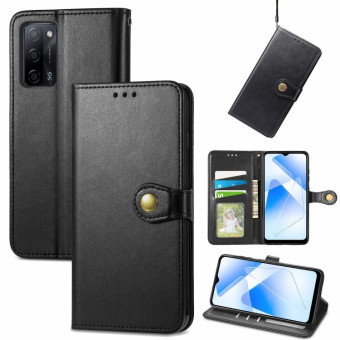 For OPPO A55 5G Solid Color Leather Buckle Phone Case with Lanyard & Photo Frame & Card Slot & Wallet & Stand Function(Black)