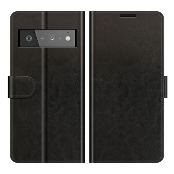 For Google Pixel 6 Pro R64 Texture Single Horizontal Flip Protective Case with Holder & Card Slots & Wallet& Photo Frame(Black)