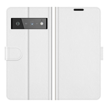 For Google Pixel 6 Pro R64 Texture Single Horizontal Flip Protective Case with Holder & Card Slots & Wallet& Photo Frame(White)