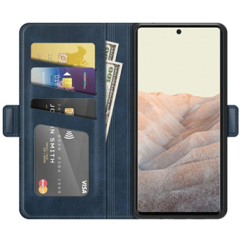 For Google Pixel 6 Dual-side Magnetic Buckle Horizontal Flip Leather Case with Holder & Card Slots & Wallet(Dark Blue)