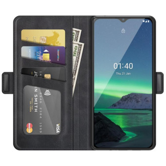 For Nokia 1.4 Dual-side Magnetic Buckle Horizontal Flip Leather Case with Holder & Card Slots & Wallet(Black)