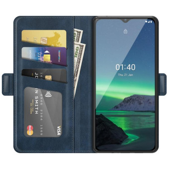 For Nokia 1.4 Dual-side Magnetic Buckle Horizontal Flip Leather Case with Holder & Card Slots & Wallet(Dark Blue)