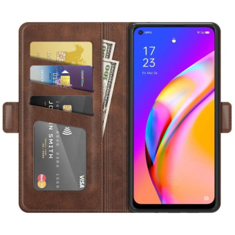 For OPPO A94 5G / F19 Pro+ 5G / Reno5 Z Dual-side Magnetic Buckle Horizontal Flip Leather Case with Holder & Card Slots & Wallet(Brown)