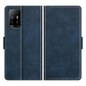 For OPPO A94 5G / F19 Pro+ 5G / Reno5 Z Dual-side Magnetic Buckle Horizontal Flip Leather Case with Holder & Card Slots & Wallet(Dark Blue)