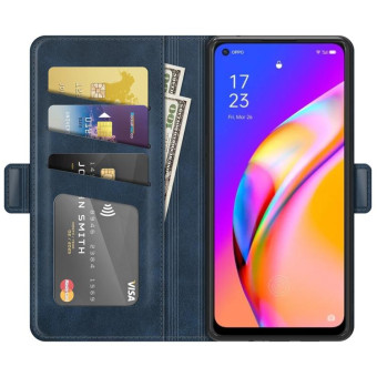 For OPPO A94 5G / F19 Pro+ 5G / Reno5 Z Dual-side Magnetic Buckle Horizontal Flip Leather Case with Holder & Card Slots & Wallet(Dark Blue)