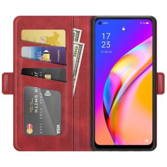 For OPPO A94 5G / F19 Pro+ 5G / Reno5 Z Dual-side Magnetic Buckle Horizontal Flip Leather Case with Holder & Card Slots & Wallet(Red)