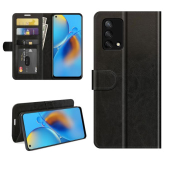 For OPPO F19 / A74 4G R64 Texture Single Horizontal Flip Protective Case with Holder & Card Slots & Wallet& Photo Frame(Black)