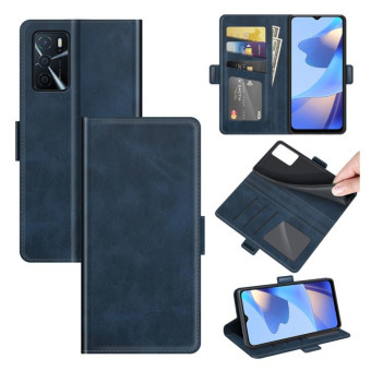 For OPPO A16 Dual-side Magnetic Buckle Horizontal Flip Leather Case with Holder & Card Slots & Wallet(Dark Blue)