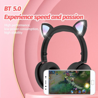 BK9 HiFi 7.1 Surround Sound Cat Claw Luminous Cat Ear Bluetooth Gaming Headset with Mic(White)