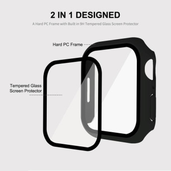 ENKAY Hat-Prince 2 in 1 PC Frame + 9H Tempered Glass Protector Full Coverage Case For Apple Watch Series 8 / 7 45mm(Transparent)