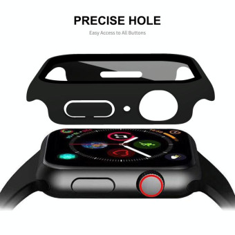 ENKAY Hat-Prince 2 in 1 PC Frame + 9H Tempered Glass Protector Full Coverage Case For Apple Watch Series 8 / 7 45mm(Dark Blue)