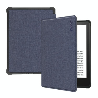 For Amazon Kindle Paperwhite 5 2021 ENKAY Solid Color Denim Texture Horizontal Flip Leather Tablet Case with Sleep / Wake-up Function(Dark Blue)