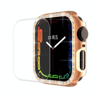 ENKAY Hat-Prince Electroplate PC Diamond Watch Case + Full Coverage Curved PET Screen Protector Film For Apple Watch Series 8 / 7 45mm(Rose Gold)