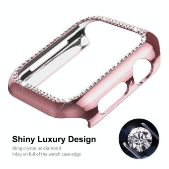 ENKAY Hat-Prince Electroplate PC Diamond Watch Case + Full Coverage Curved PET Screen Protector Film For Apple Watch Series 8 / 7 45mm(Rose Gold)