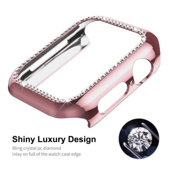 ENKAY Hat-Prince Electroplate PC Diamond Watch Case + Full Coverage Curved PET Screen Protector Film For Apple Watch Series 8 / 7 45mm(Pink)
